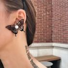 Faux Pearl Butterfly Earring 1 Pair - Black - One Size