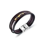 Fashion Personalized Golden Geometric 316l Stainless Steel Multilayer Leather Bracelet Golden - One Size
