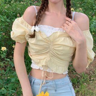 Short-sleeve Cold Shoulder Crop Top / Cropped Camisole Top