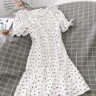 Printed Off-shoulder Puff-sleeve A-line Dress