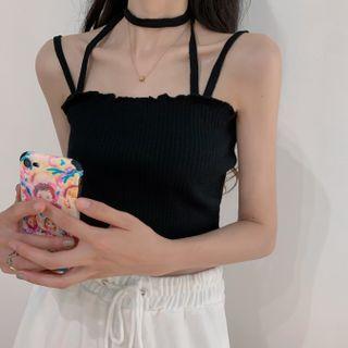 Halter Lettuce Edge Cropped Camisole Top