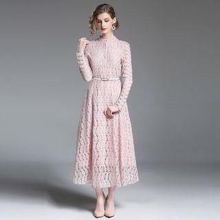 Lace Long-sleeve A-line Maxi Dress
