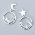 Non-matching 925 Sterling Silver Rhinestone Moon & Star Dangle Earring 1 Pair - S925 Sterling Silver - One Size
