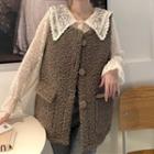 Long-sleeve Lace Blouse / Fleece Button Vest