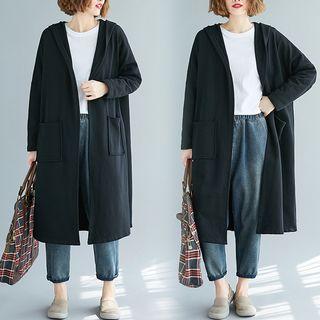 Open-front Midi Hooded Coat Black - One Size