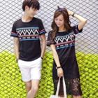 Couple Matching Patterned T-shirt / Lace Hem T-shirt Dress