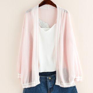 Striped Embroidered-back Long-sleeve Cardigan