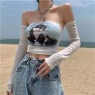 Set: Cat Print Tube Top + Arm Sleeves