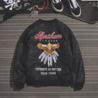 Embroidered Faux Leather Baseball Jacket