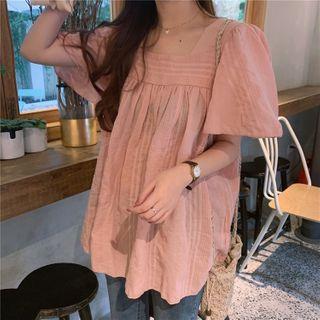 Short-sleeve Square-neck Top Pink - One Size