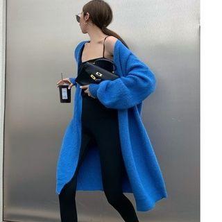 Open Front Long Cardigan / Cropped Camisole Top