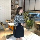 Set: Striped Pullover + Buttoned A-line Skirt