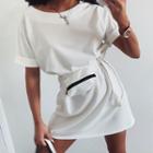 Set: Short-sleeve Mini A-line T-shirt Dress + Belt Bag