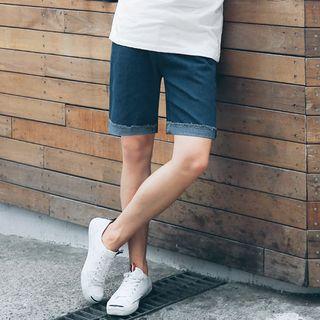 Drawstring-waist Fray-hem Denim Shorts