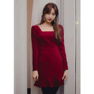 Square-neck Ruffle-hem Sheath Minidress