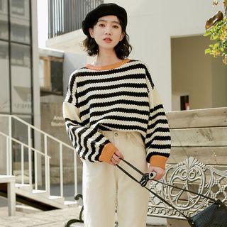 Round-neck Color Panel Striped Sweater