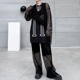 Set: Numbering Tank Top + Long-sleeve Top + Wide Leg Pants