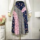 Floral Print Accordion Pleat Midi A-line Skirt