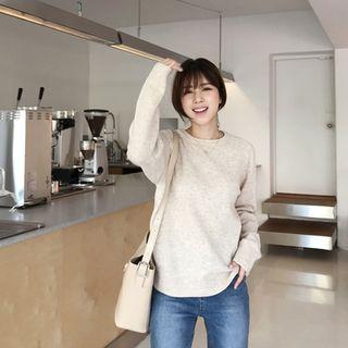 Round-neck Sweater In Pink / Beige
