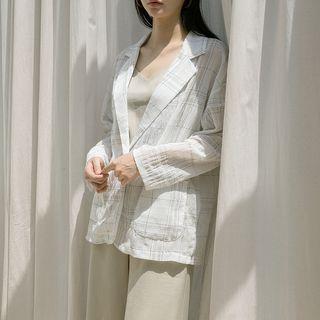 Single-button Plaid Sheer Blazer Ivory - One Size
