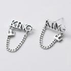 Lettering Chain Stud Earring 1 Pair - Silver - One Size