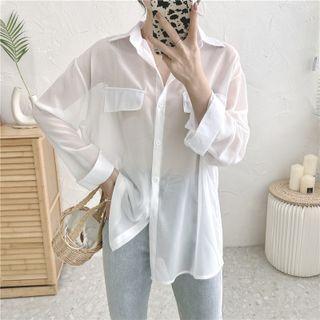 Plain Long Sleeve Oversized Sheer Shirt
