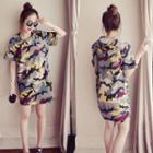 Short-sleeve Camo Print Mini Hoodie Dress