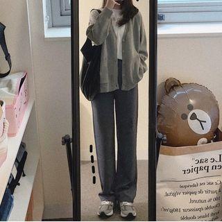 Set: Plain Cardigan + Pants