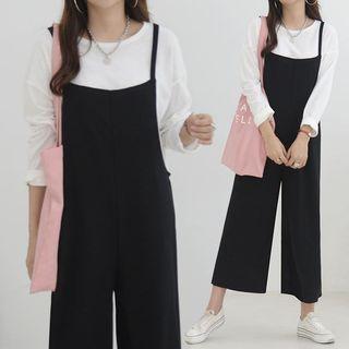Set: Drop-shoulder T-shirt + Wide-leg Overall Pants