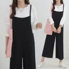Set: Drop-shoulder T-shirt + Wide-leg Overall Pants
