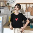 Elbow-sleeve Heart Print T-shirt / Camisole