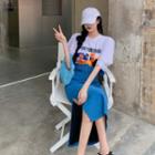 Elbow-sleeve Print T-shirt / Skirt