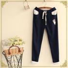 Cat Embroidered Drawstring Pants
