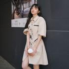 Elbow Sleeve Cargo A-line Shirt Dress