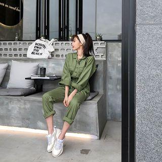 Belted Shirtwaist Jumpsuit Khaki - One Size