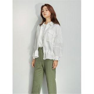 Flap-pocket Drawstring-hem Linen Jacket
