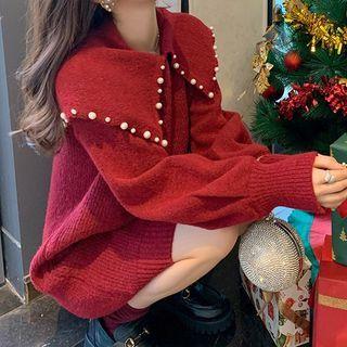 Long-sleeve Peter Pan Collar Plain Knit Dress