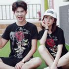 Couple Matching Rose Print Short-sleeve T-shirt