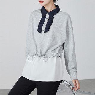 Collar Mock Two-piece Drawstring Sweatshirt