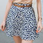 Band-waist Floral Print Skirt With Belt