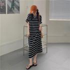 Round-neck Two Tone Striped Oversize A-line Dress Stripe - One Size