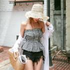 Zip-up Plaid Peplum Tube Top
