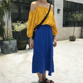 Plain Off Shoulder Blouse / Plain Midi Skirt
