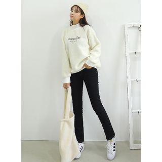 Set: Embroidered Fleece Pullover + Straight-cut Pants