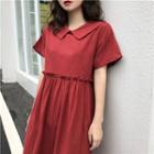 Short-sleeve Peter Pan Collar Ruffle Trim Dress