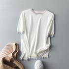 Short-sleeve Stripe Trim Knit Top
