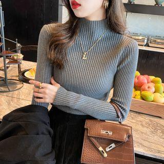 Mock-neck Ribbed-knit Sweater In 8 Colors