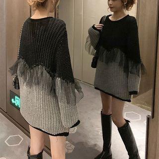 Color Block Lace Panel Sweater Black - One Size