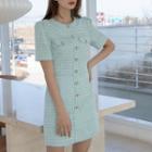 Flap Faux-pearl Buttoned Tweed Dress