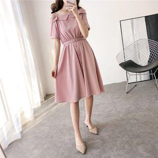Off-shoulder Chiffon Shirtdress
